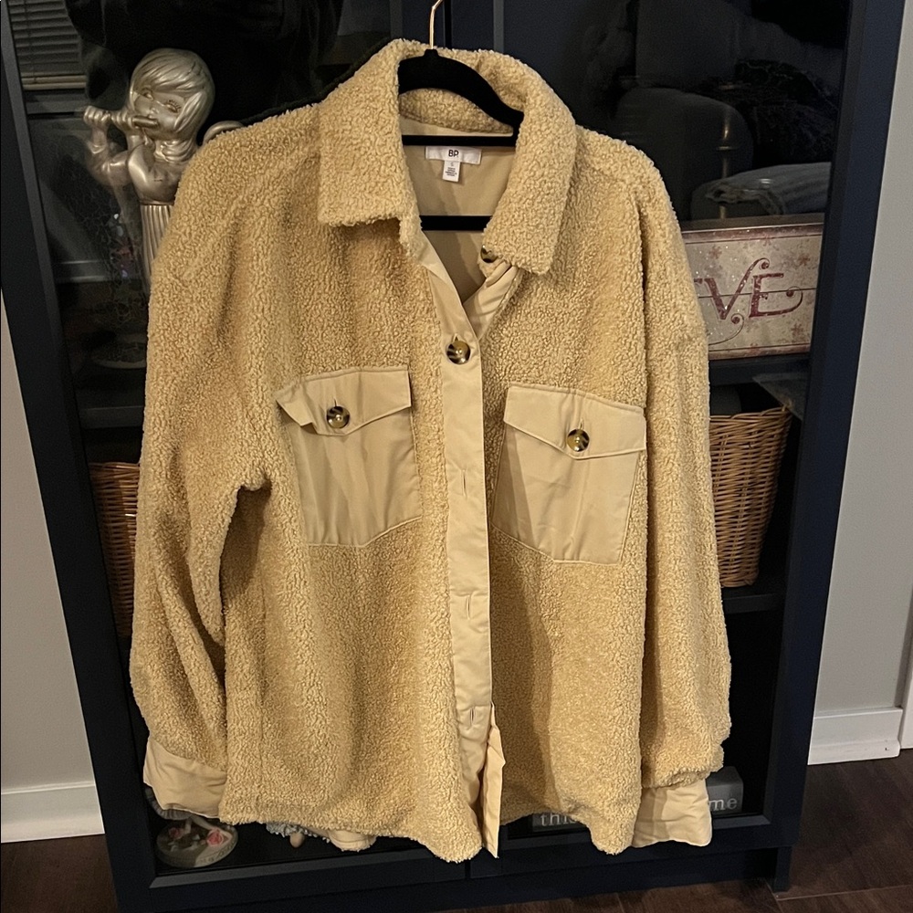 BP Beige Teddy Jacket with Button Details